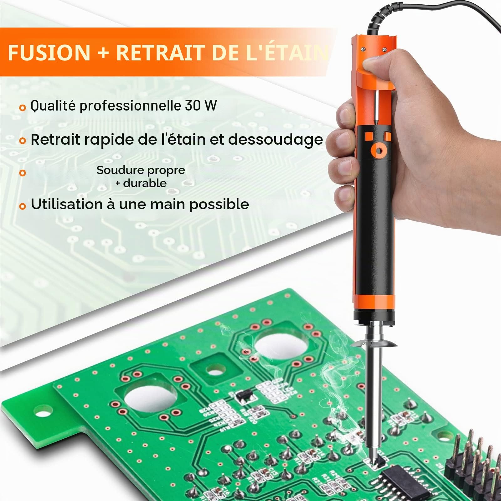 Preciva Pompe à Dessouder Electrique, Ventouse de Fer à Dessouder 30W, Fer à Souder avec Buses, Pompe à Dessouder pour Dessouder à Trou Traversant 1,0 mm 1,2 mm