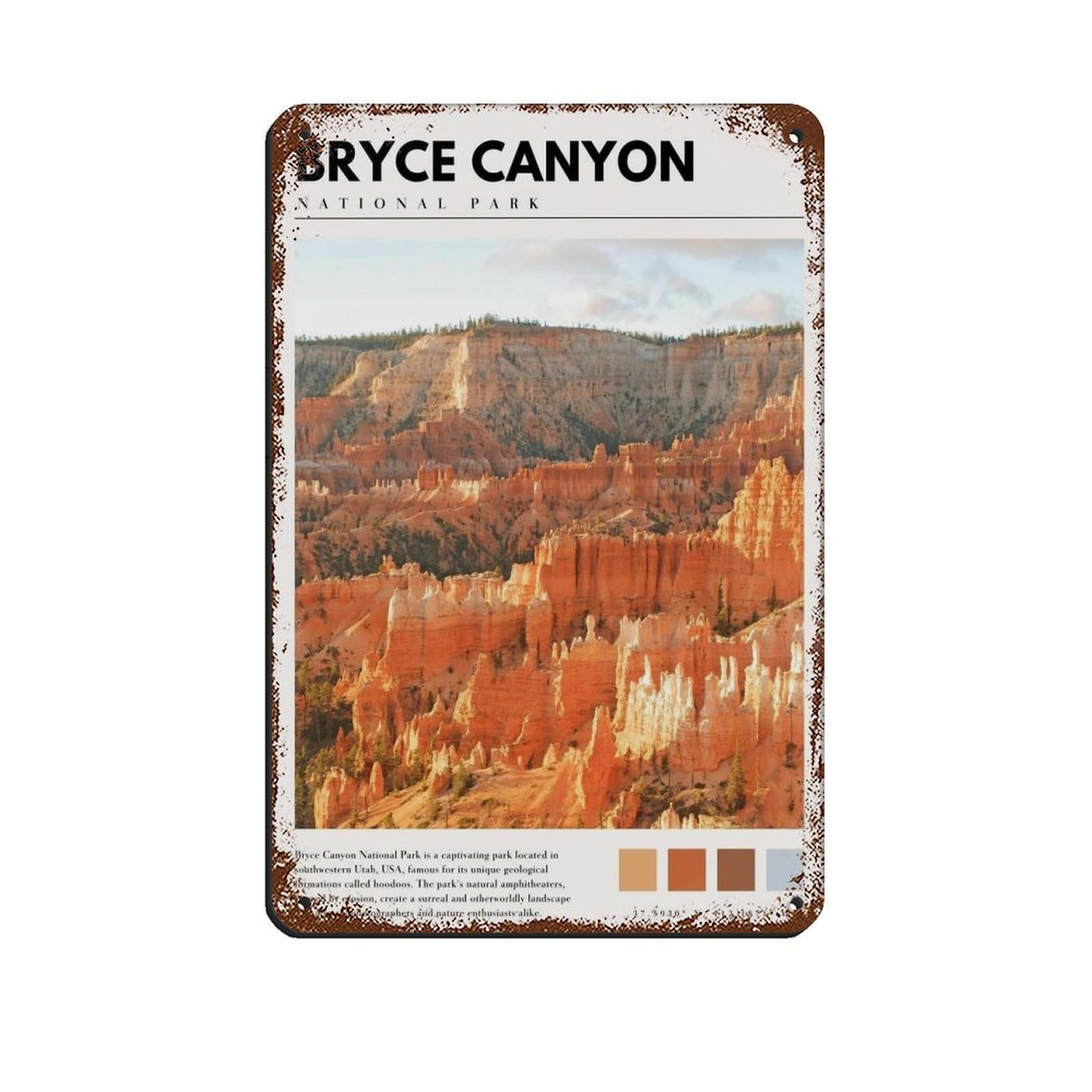 Bryce Canyon National Park Poster Retro Poster Metal Tin Sign Chic Art Retro Iron Painting Bar People Cave Cafe Family Garage Poster Wall Decoration 8x12inch(20x30cm)