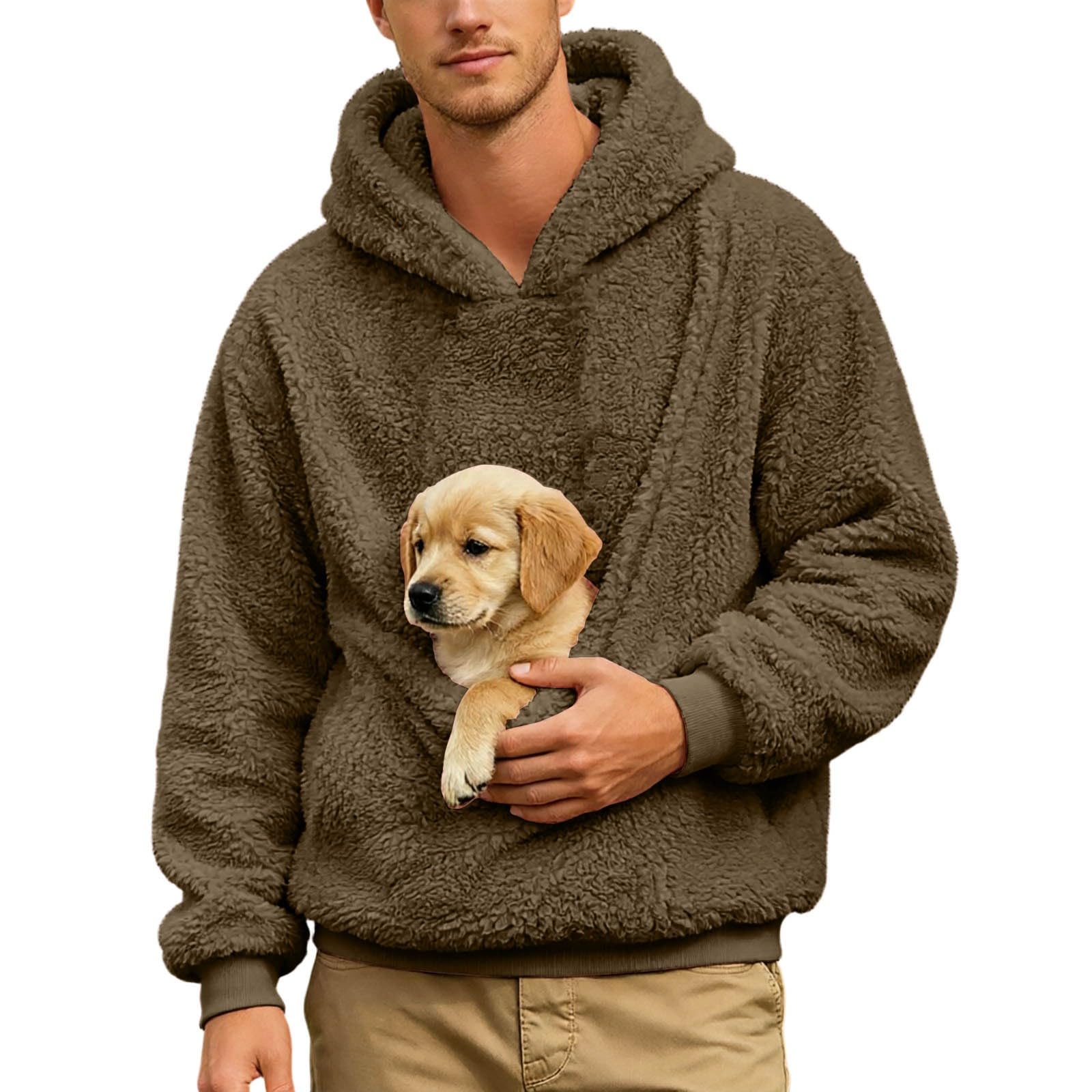 Men's Pet Carrier Hoodie Kangaroo Pocket Sweatshirt for Cat & Dog Fleece Lined Pullover Long Sleeve Drawstring Carry Pouch For Small And Cats,Puppy Kitten Dogs Holder Bronze