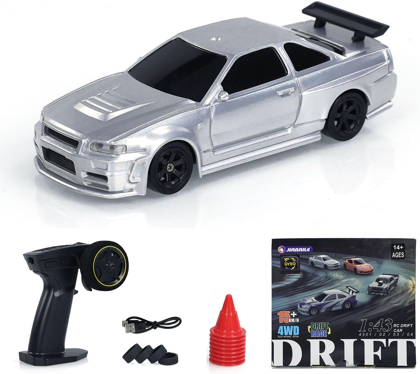 1/43 Ready to Run Race Car Gyro Drift Car 4WD Traffic Cones Mini Model