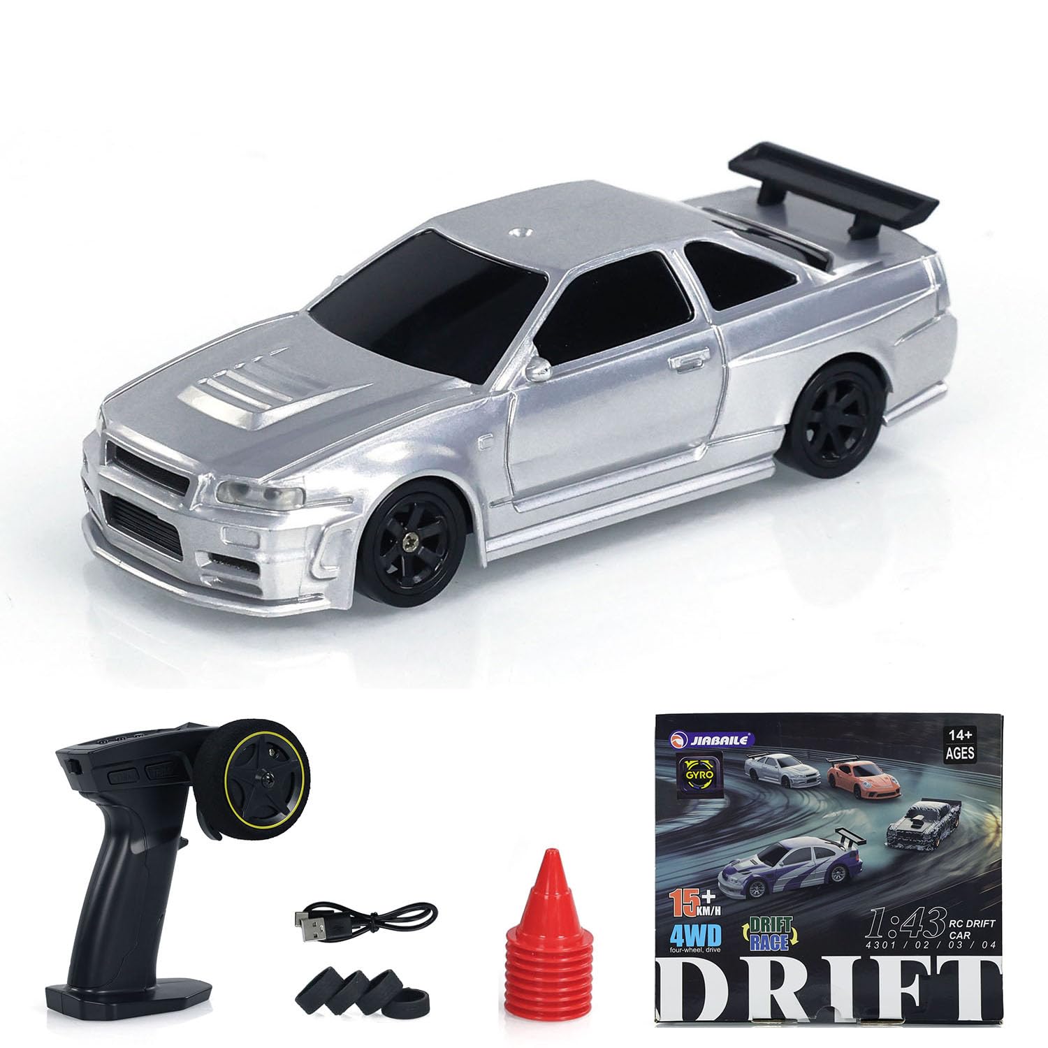1/43 Ready to Run Race Car Gyro Drift Car 4WD Traffic Cones Mini Model