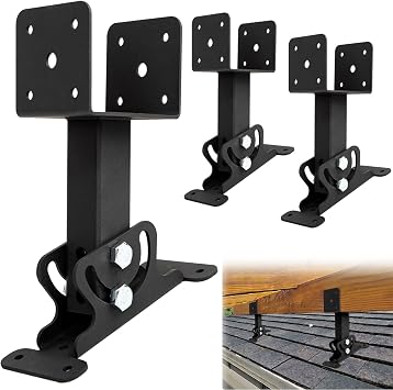 3Pcs Adjustable Roof Riser Beam Brackets, Heavy Duty Metal Black Roof Mount Brackets for Pergola Gazebo Hardware
