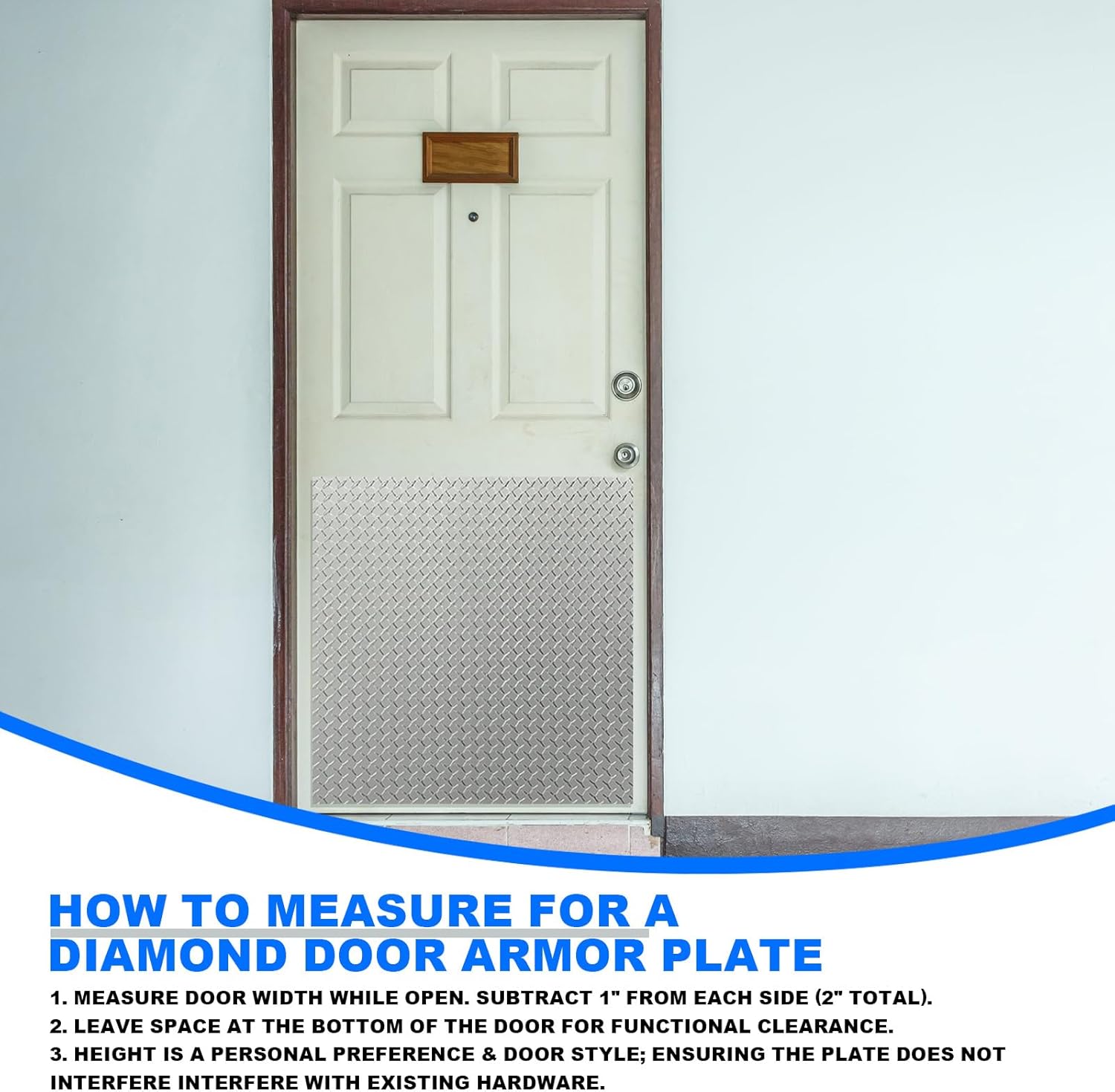 BreezeHug 36 x 36 inch Diamond Pattern Door Kick Plates High-tech Industrial Style Durable Door Metal Armor Silver Aluminum Plate with Screws Scratch Resistant Doors Kick Plate for Commercial Doors
