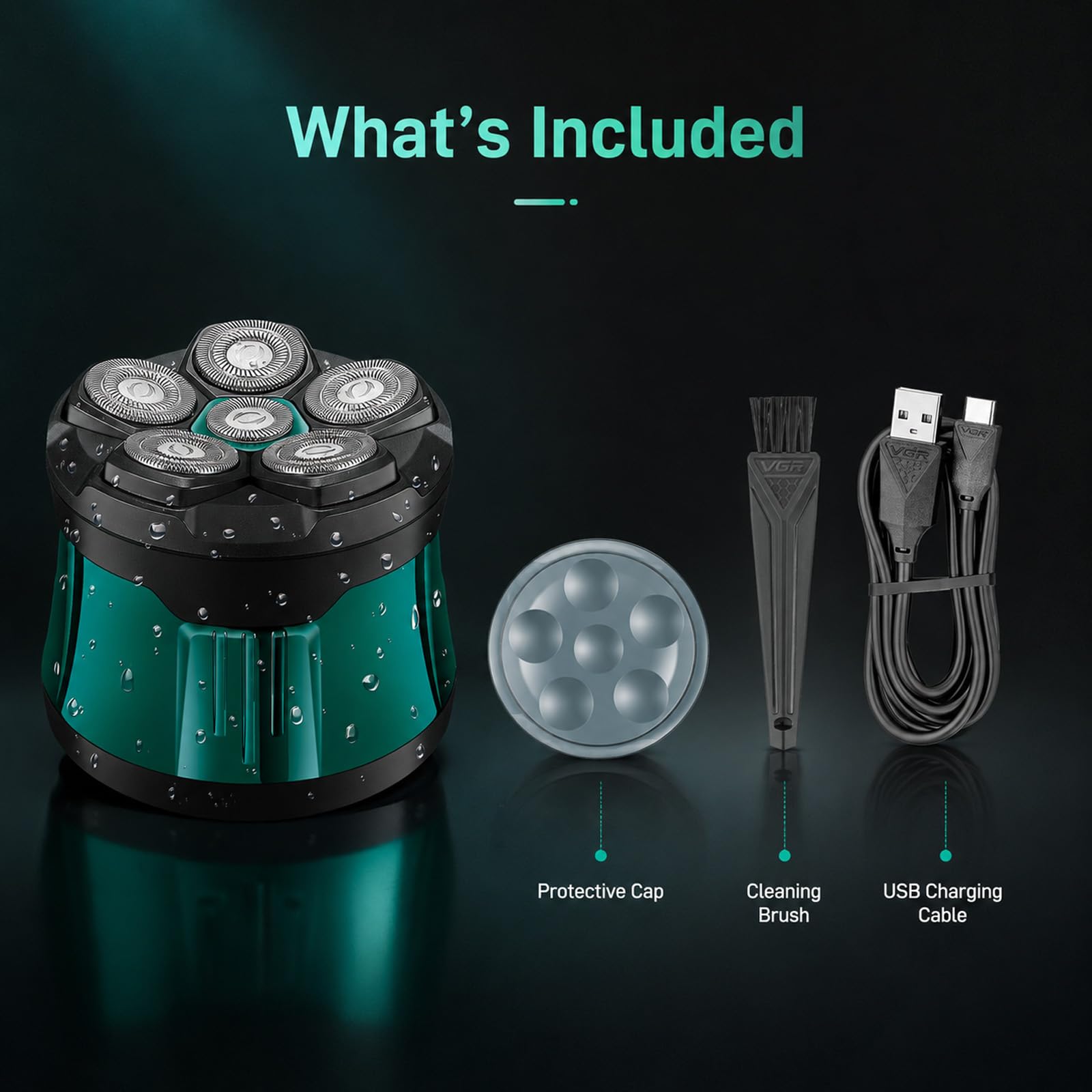 VGR 373 Rasoio per Testa Uomo, Rasoio per Calvi con Testina Flottante 6D, Blocco di Sicurezza da Viaggio, Ricarica USB, Display LED, Impermeabile IPX5 per Rasatura a Secco e Bagnato