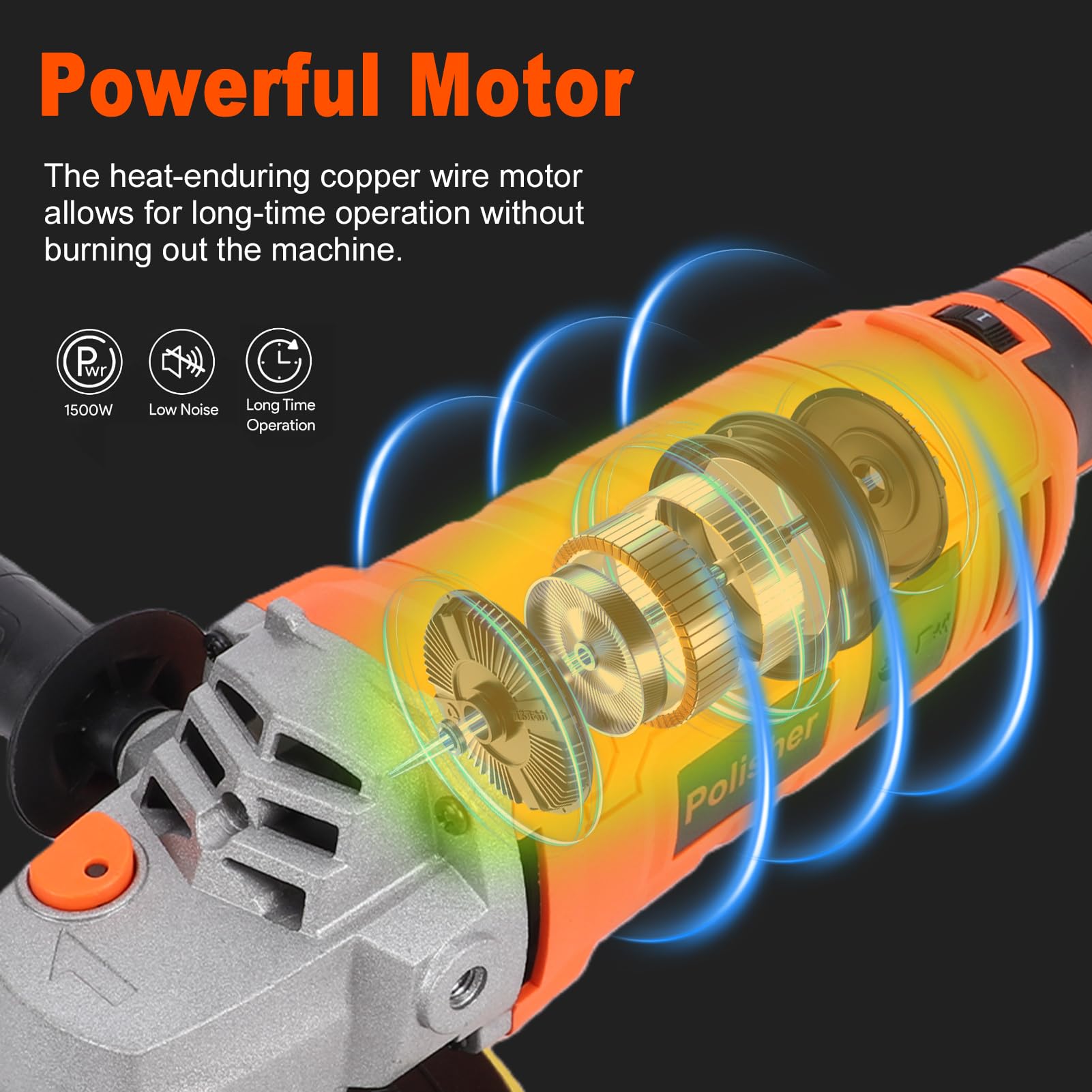 Fockety Pulidora Rotativa, Máquina Pulidora de Velocidad Variable, 1580 W 500 a 3300 RPM con 7 Velocidades y Mango Desmontable, for Pulido de Coche, Eliminación de Arañazos (Enchufe Europeo 220V)