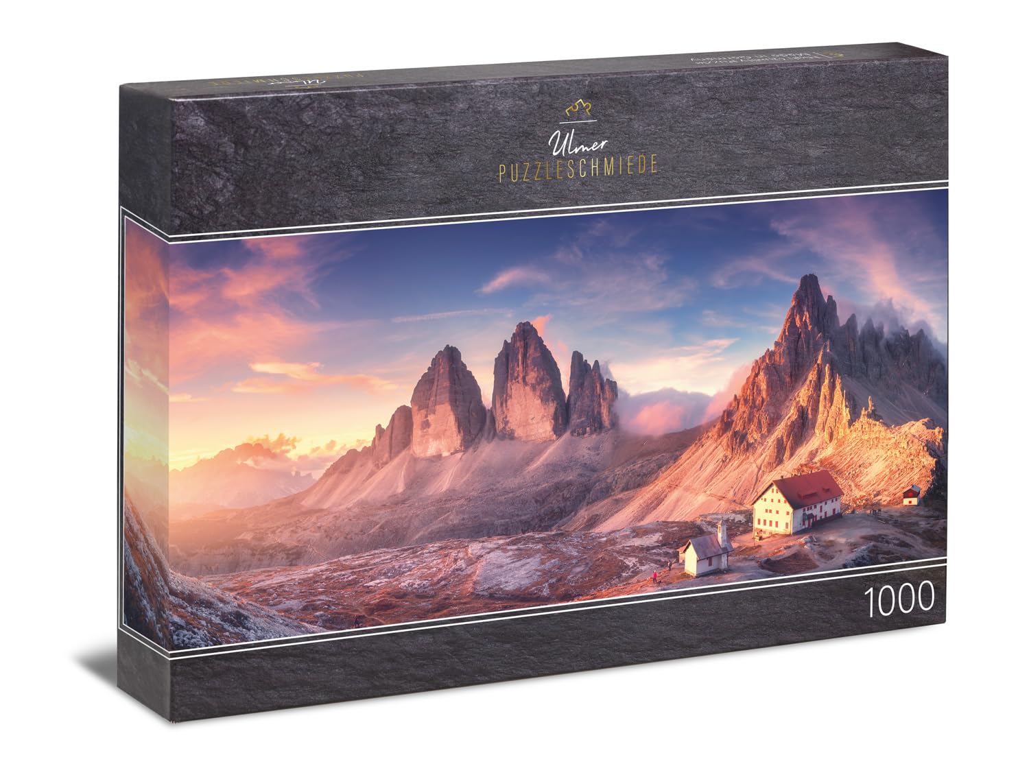 Ulmer Puzzleschmiede - Puzzle panoramico 1000 pezzi "cielo serale" - Fantastico puzzle alpino dal tramonto alle tre cime nelle Dolomiti