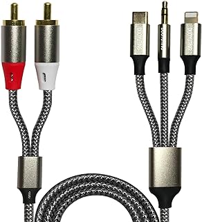 3 in 1 Audio Cable, iOS Phone/3.5mm AUX/USB C to 2 RCA,Stereo Audio Adapter for iPhone/Type C Phone/AUX to Amplifier/Sound Box & Home Theater etc.4.2FT