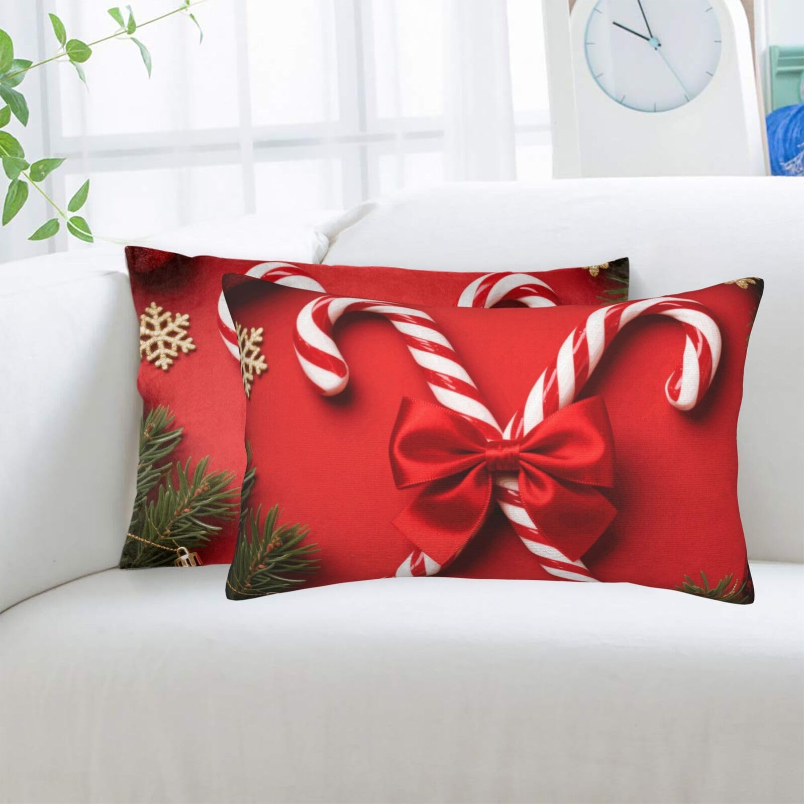 2 Pack Standard Pillowcases Sets, Ultra Soft Comfort Microfiber Plush Pillow Cases Red Christmas Candy Decorative Throw Pillow Cover with Hidden Zipper for Bedroom, Sofa, Couch,14"X20"
