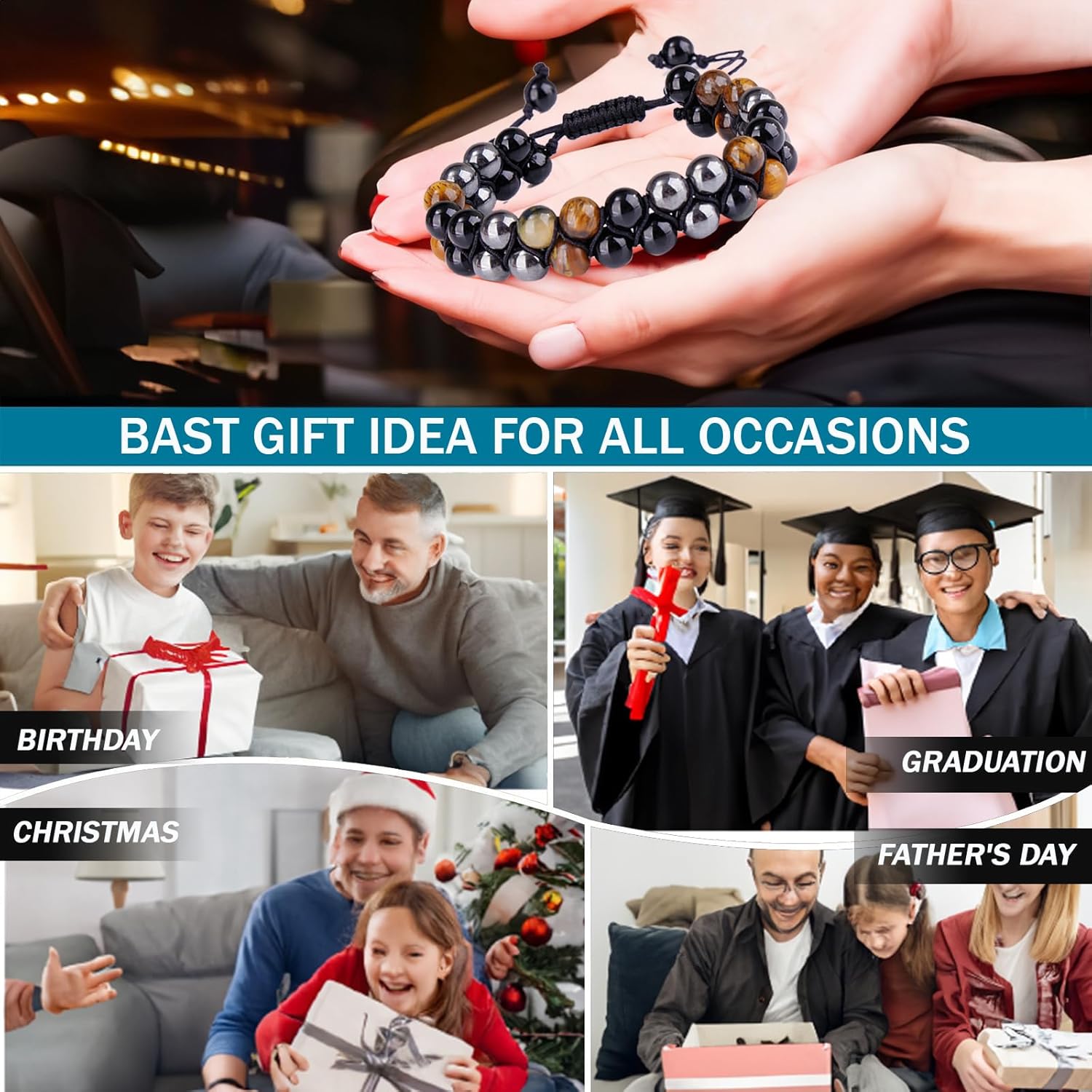 Handmade Triple Protection Bracelet - Men & Women's Crystal Bracelet with Tiger Eye, Hematite, and Black Obsidian - 8mm Natural Stone Beads Bring Good Luck, Prosperity, Happiness - Image 7