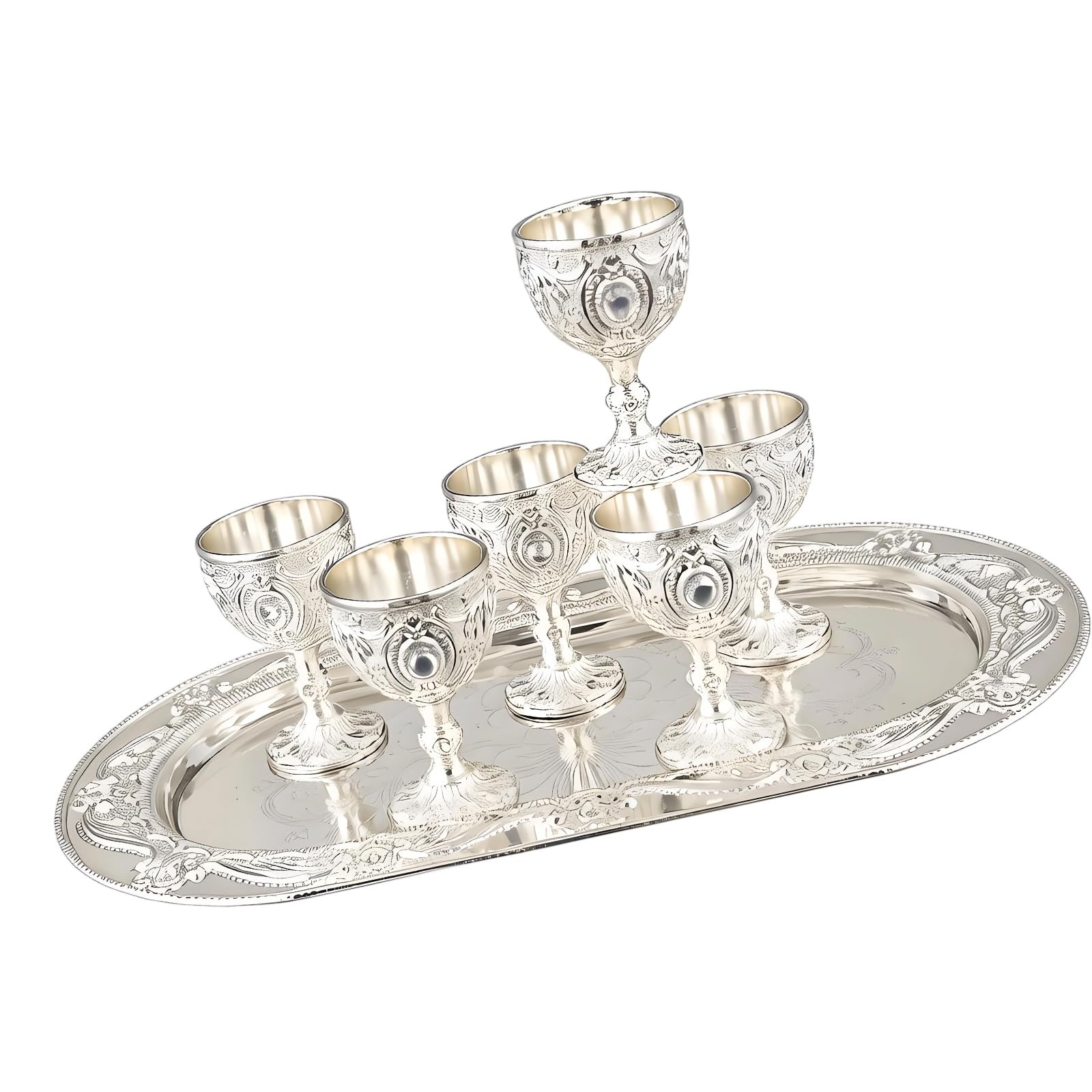 APGLSXY 6Pcs Tiny Metal Liquor Glass 30ML Shot with Decorative Display Tray for Adult Cocktails Tasting and Liquor Event Metal Mixture Shot Set