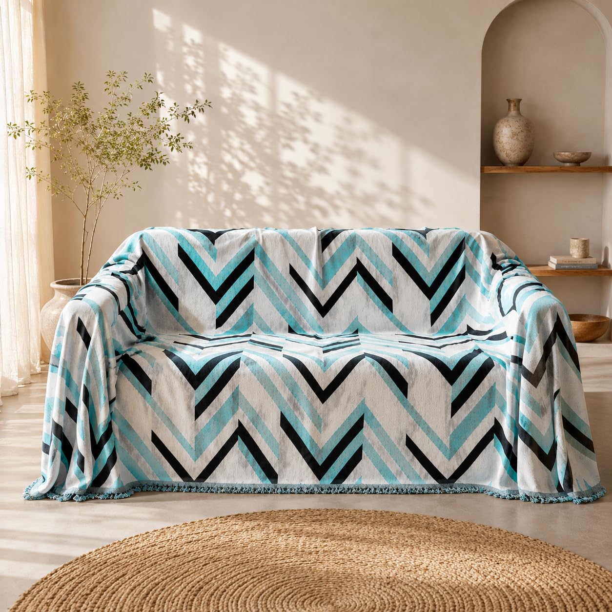 Boho Throw Blanket, Reversible Chenille Soft Couch Covers for Cushion Couch Sofa, Pet Friendly Modern Jacquard Sofa Slipcover Loveseat Futon Cover, Couch Covers for Sectional Sofa, 230*180CM