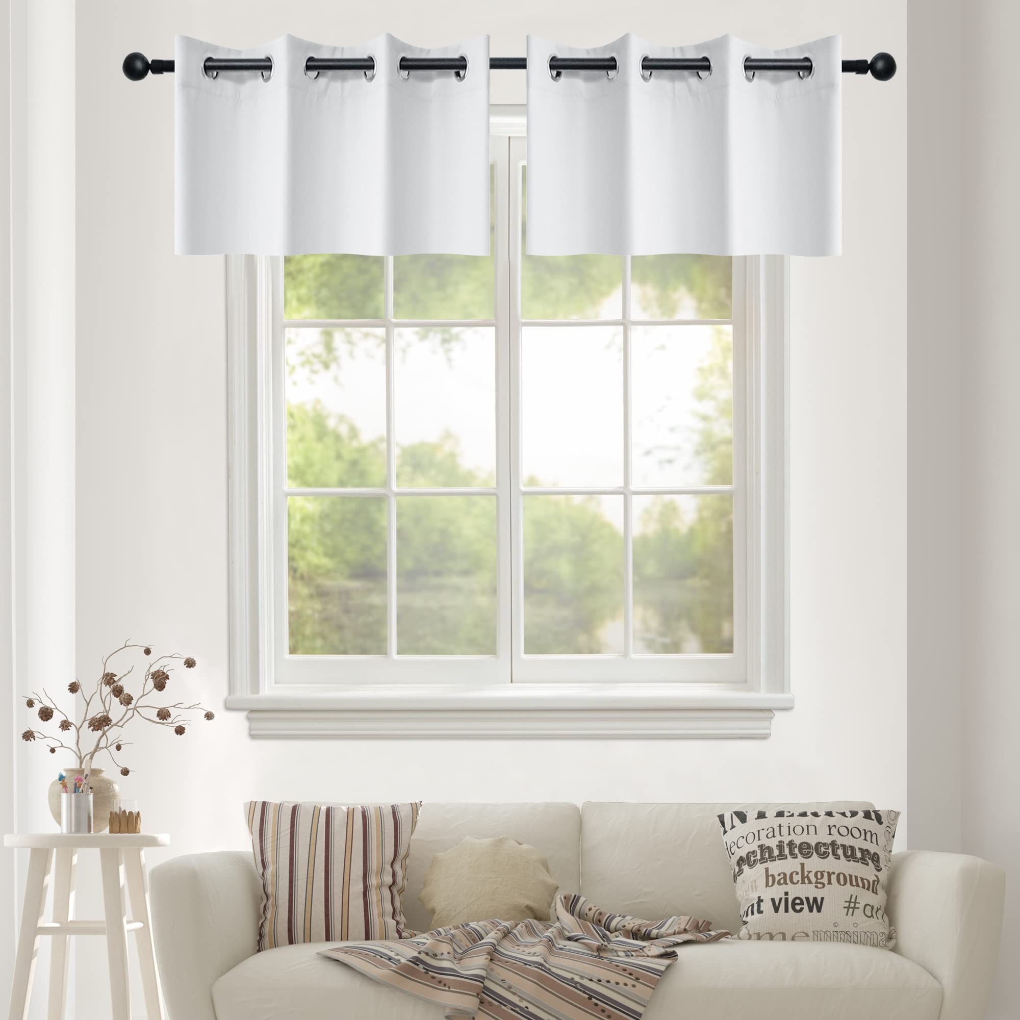 YGO White Window Curtain Valances Grommet Top Small Curtains for Kitchen and Bathroom Room Darkening Home Decoration 52 x 18 inch Grayish White Double