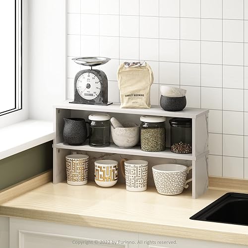 Miniatura 4 de Furinno Helena - Estante organizador apilable para encimera de cocina, juego de 2, 23 pulgadas, color blanco mármol