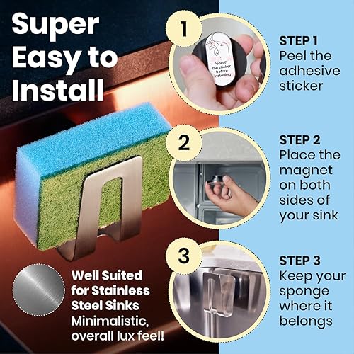 Miniatura 5 de HAPPY SINKS Soporte magnético para esponja  Organizador de fregadero de cocina  Ideal para organización de cocina y accesorios  Soporte de esponja