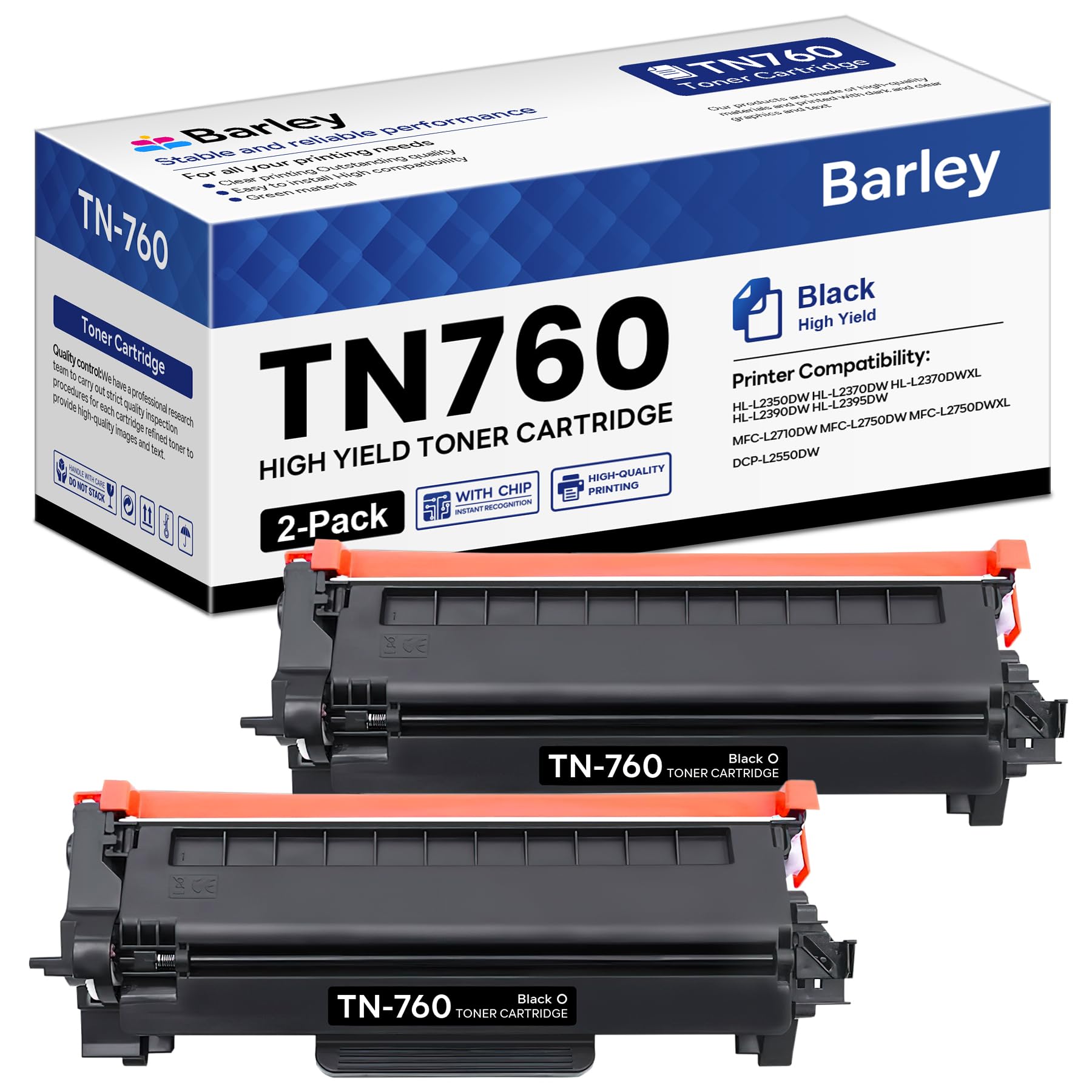 TN-760 TN760 High Yield Black Toner Cartridge Compatible TN 760 Toner Cartridge Replacement for Brother TN760 TN-760 DCP-L2550DW MFC-L2750DW
