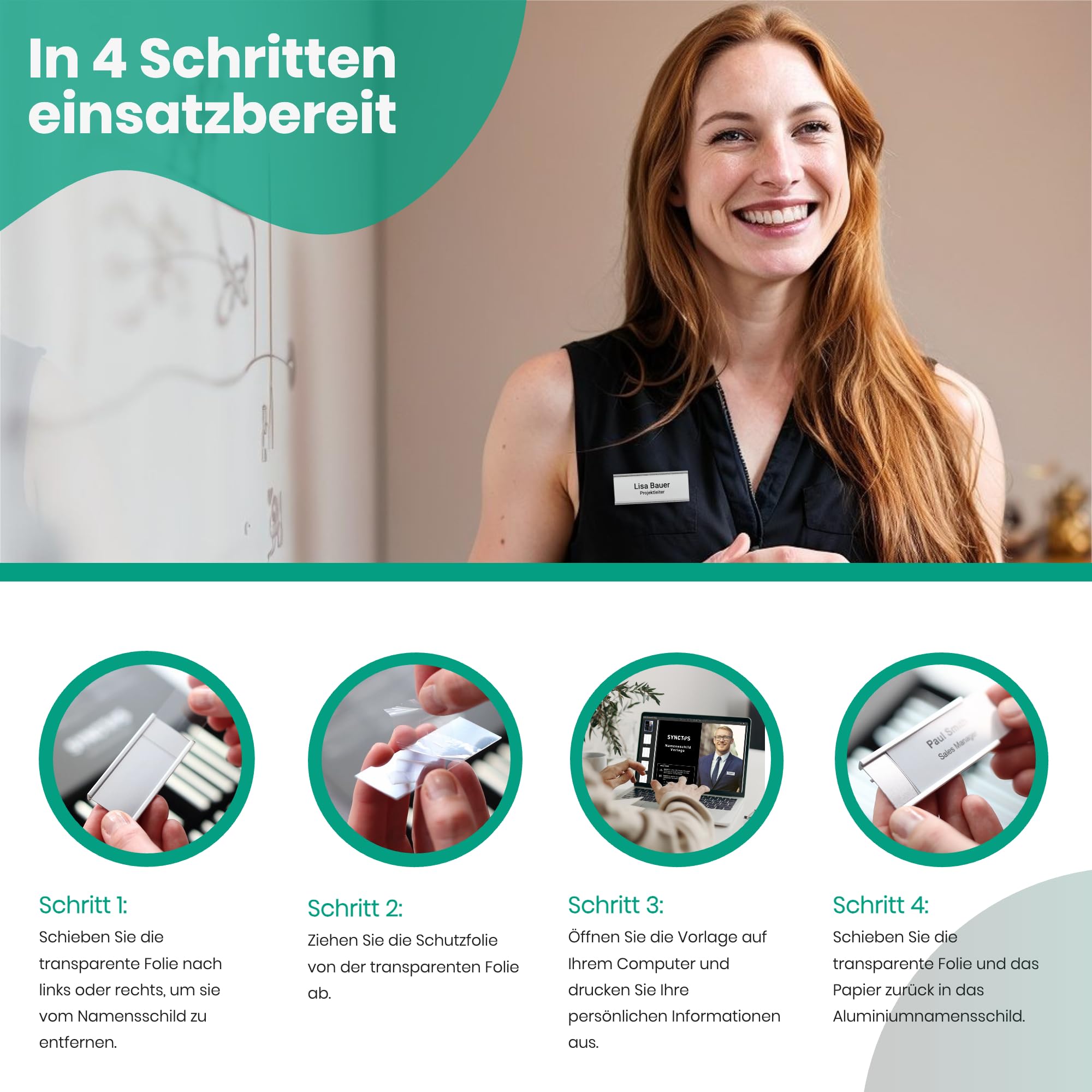 Namensschild Magnetisch - 20 Stück - 3 Starke N40 Neodym-Magnete - Perfekt für Messen & Konferenzen - Hochwertig Aluminium Namensschilder für Kleidung - Inkl. Handlicher Druckvorlage - 72x31mm