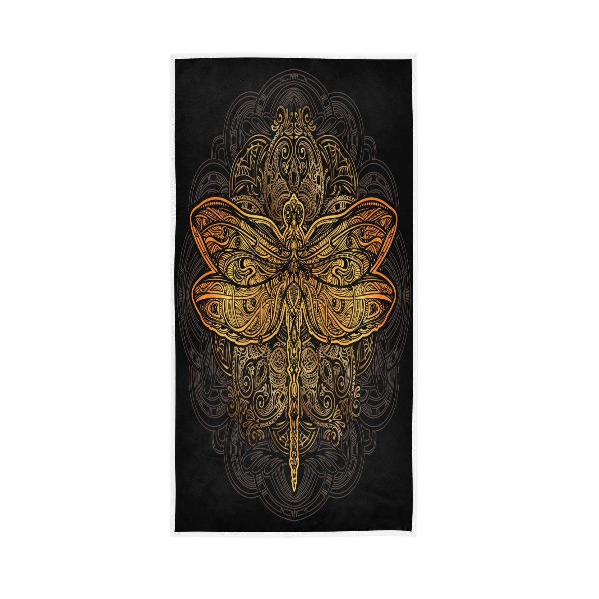 HUYGD Hand Towels Cotton Ethnic Bird Dragonfly Black Soft Towel Multipurpose Bathroom Beach Towel for Home Kitchen Swim Spa Gym, 30x15 inch