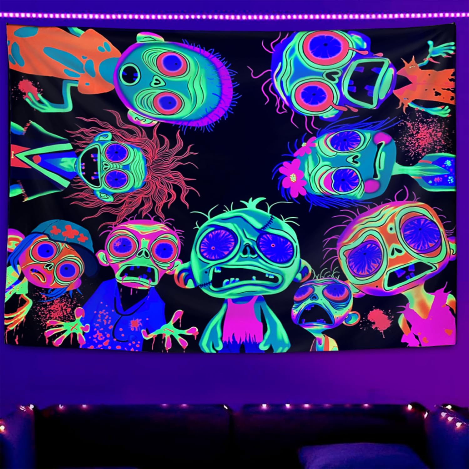 Horror Tapestry Blacklight Tapestry for Bedroom Zombie Crowd Around Tapestries UV Reactive Poster Glow in the Dark Walker Undead Ghoul Tapestries Wall
