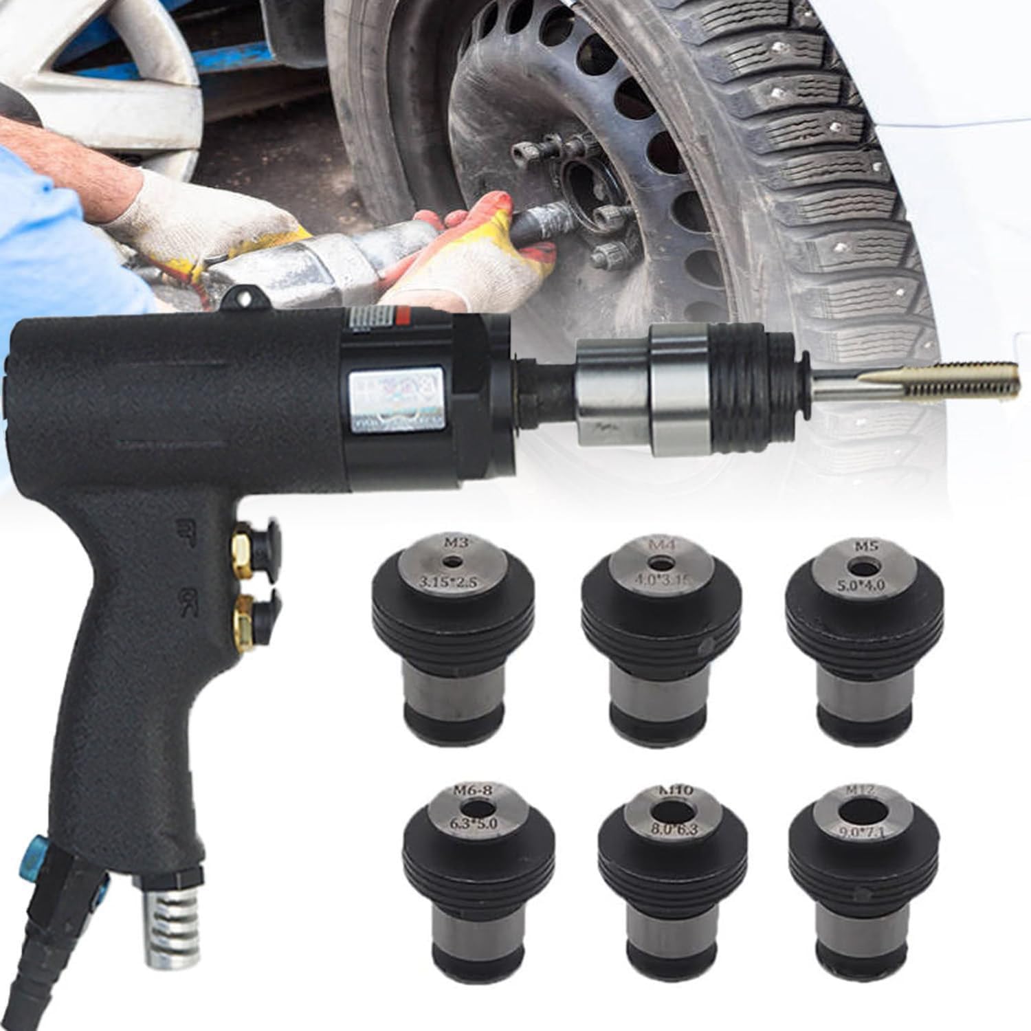 YXYLJOZ Handheld Pneumatic Tapping Gun, M3-M12 Tapping Machine, Portable Thread Tapping Tool for Steel, Iron, Copper, Aluminum, Plastic