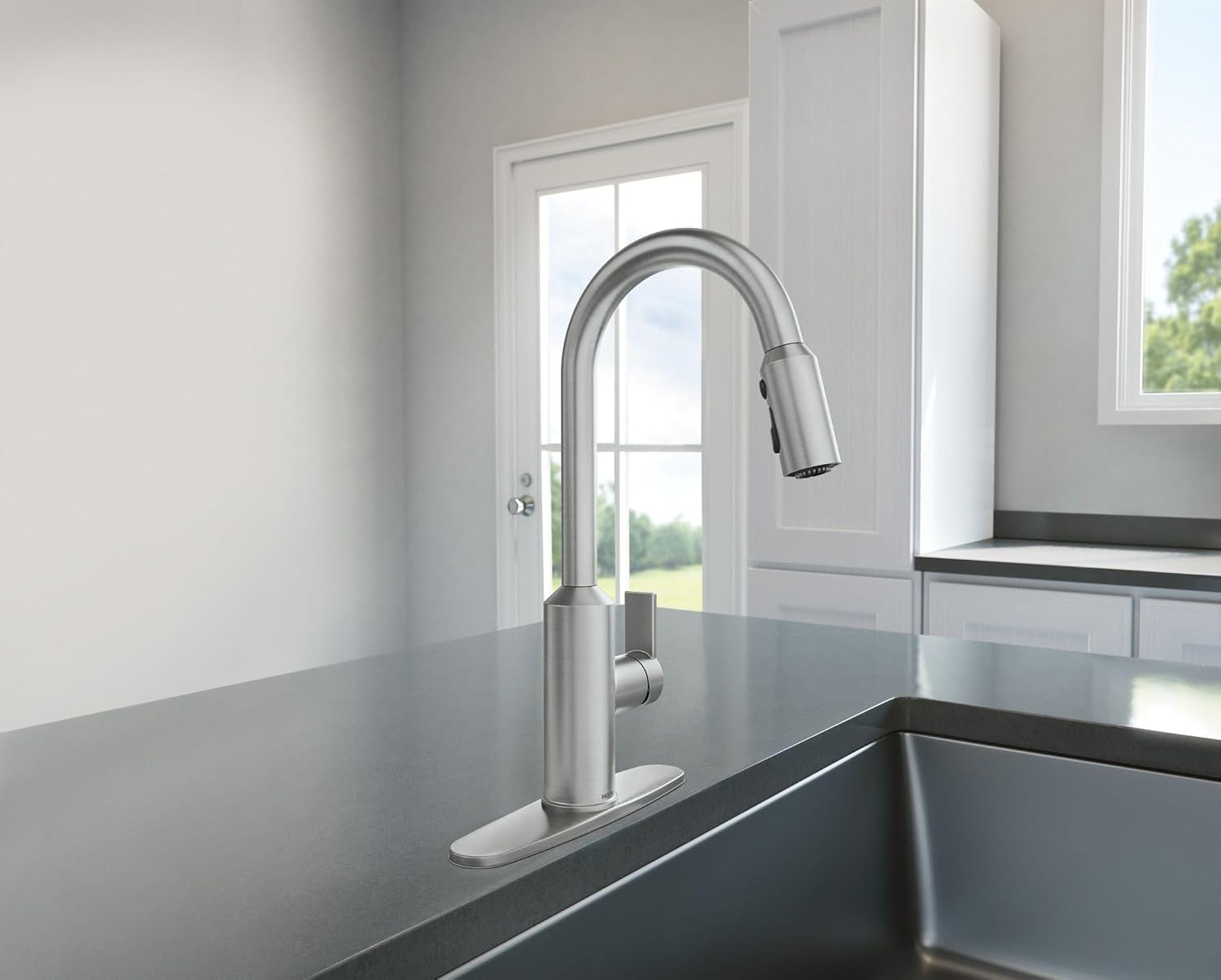 Moen Meena One Handle Kitchen Faucet with Pull Down Sprayer, High Arc Kitchen Sink Faucet Featuring Reflex System and Duralock Quick Connect, Spot Resist Stainless, 87270SRS