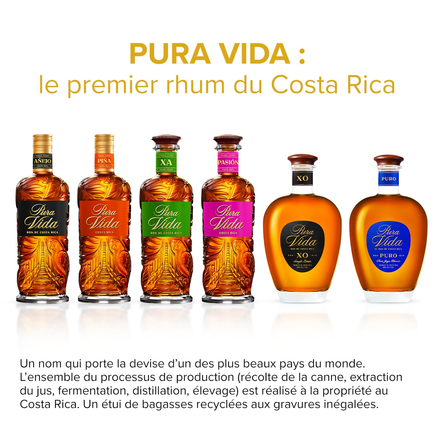 PURA VIDA - Rhum XO - Rhum Vieux - Médaille d’OR au Rum and Cachaça Masters 2025 - 40 % Alcool - Origine : Costa Rica - Bouteille 70 cl