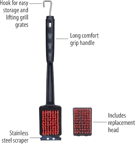 Miniatura 9 de Farberware 5275940 - Cepillo de parrilla de cabeza ancha con cerdas de nailon, color rojo y negro