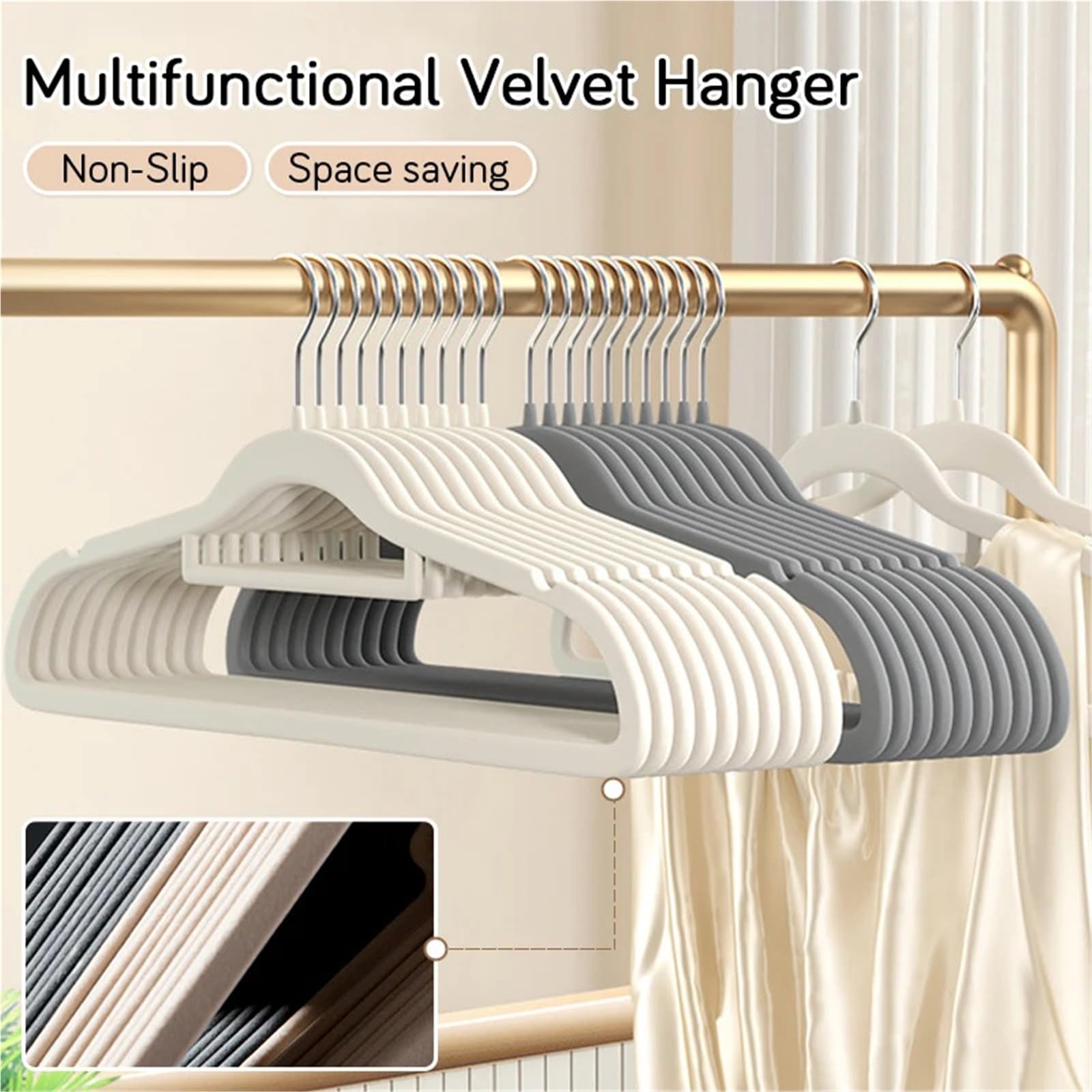 10/20 Stück Samt-Kleiderbügel, rutschfeste Beflockung, multifunktionale Kleiderbügel, Anzug, Hemd, Mantel, Organizer für Mäntel, Hosen(Green Silver,20pcs)