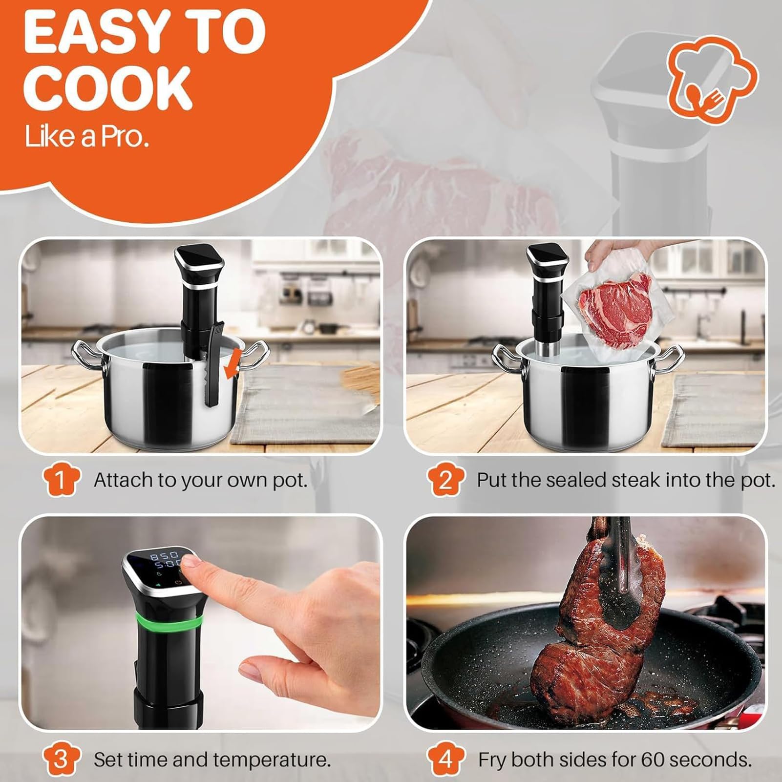 Cocedor Sous Vide, Máquina Sous Vide de 1100w con Depósito de Agua de 11l y Función de Reserva, Control de Pantalla de Temperatura y Tiempo, Circulador Térmico de Inmersión para Cocción al Baño María