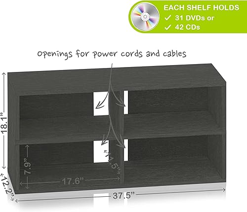 Miniatura 2 de Way Basics Centro de entretenimiento con capacidad para 31 DVD BluRay PS5 videojuegos o 42 CD soporte de TV, negro carbón (estante de almacenamiento