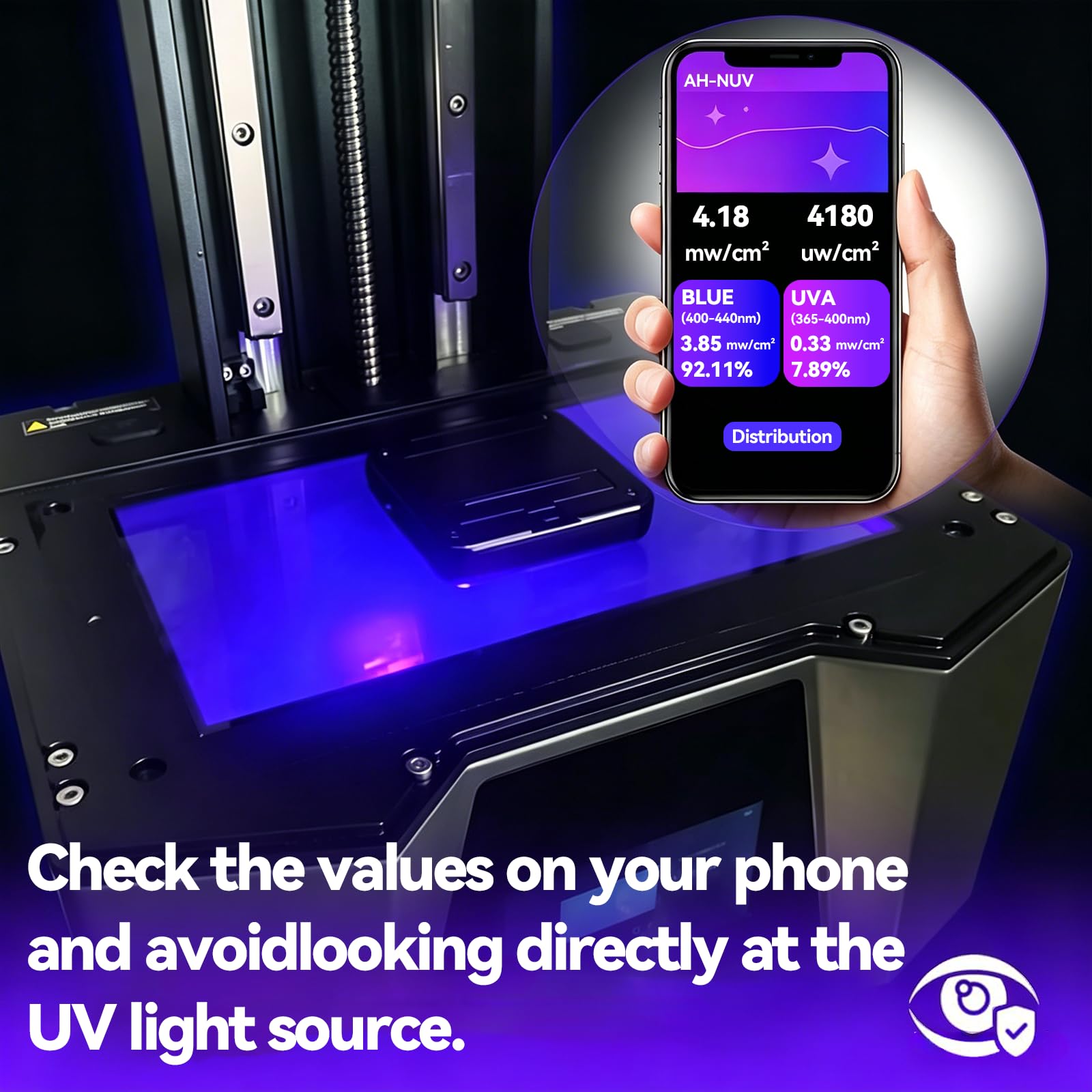 UV-Messgerät 405 nm 385 nm für Harz-3D-Drucker Bluetooth-App Intensitätsprüfer LCD DLP SLA