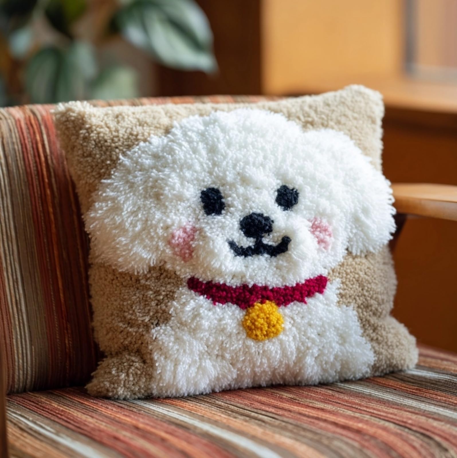 WallustrioaW Latch Hook Cushion Cover Kit 43x43cm,White Bichon Frise