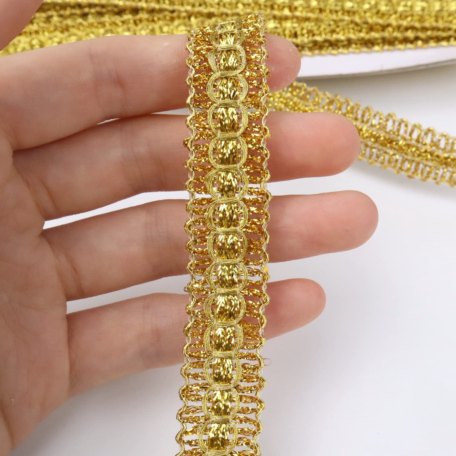 Goldfarbenes Spitzenband 18 Meter – Zierborte Mit Metallic-Rand Zum Nähen & Basteln