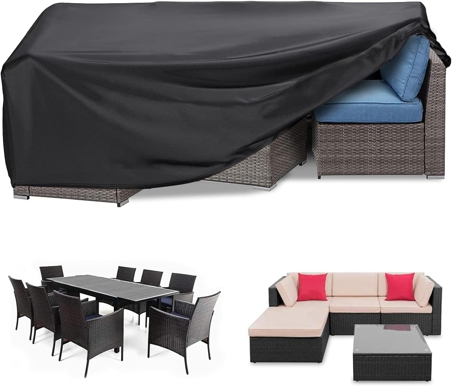 RICHIE Garden Furniture Cover Waterproof Heavy Duty 420D Oxford Fabric 270x216x90cmm Rectangular Patio Table Cover Waterproof Anti-UV for Rattan Furniture Sets & Dining Set — image 1