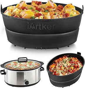 Silicone Slow Cooker Liner fit 7-8 Quart, Thickened Foldable Crockpot Liners Oval Crock-Pot, Reusable Leakproof Crock Pot Liner BPA Free Dishwasher Safe