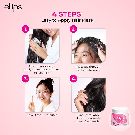 Ellips Hair Mask Smooth & Shiny with Aloe Vera Oil, Enriched with Moroccan Oil and Vitamins for Dull and Frizzy Hair, 200g