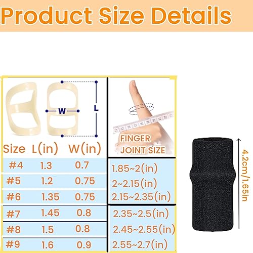 Miniatura 2 de Juego de 10 férulas y mangas ovaladas para dedos, 6 férula ovalada graduada para dedos y 4 fundas para dedos, soporte de supoort para dedo pulgar,