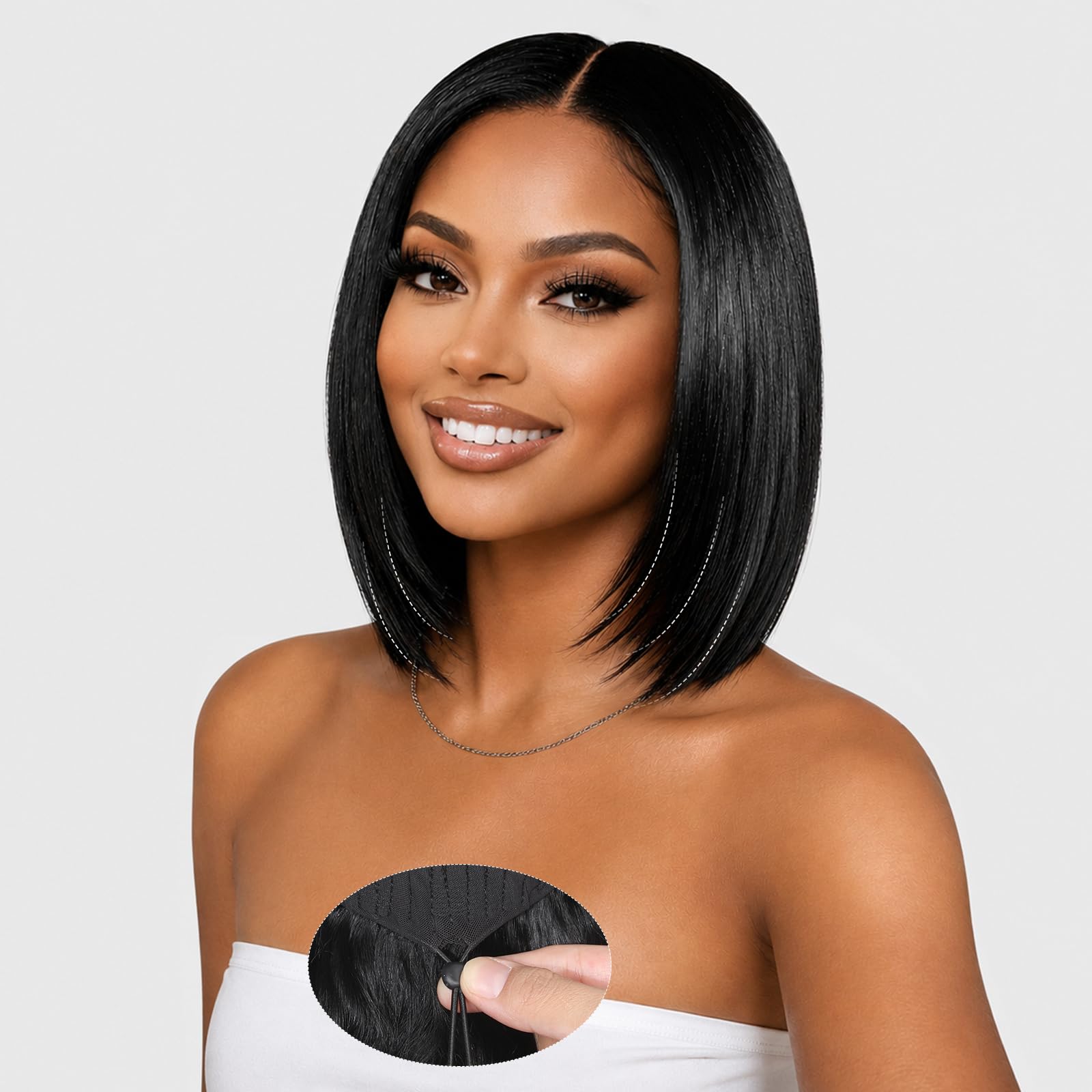 Layered Cut Straight Bob Wig Human Hair,9x6 Glueless Wig Human Hair with Drawstring Pre Cut Pre Plucked Echthaar Perücke Lace Front Wigs Ready to Wear Straight Bob Perücke Damen Echthaar 10 Zoll