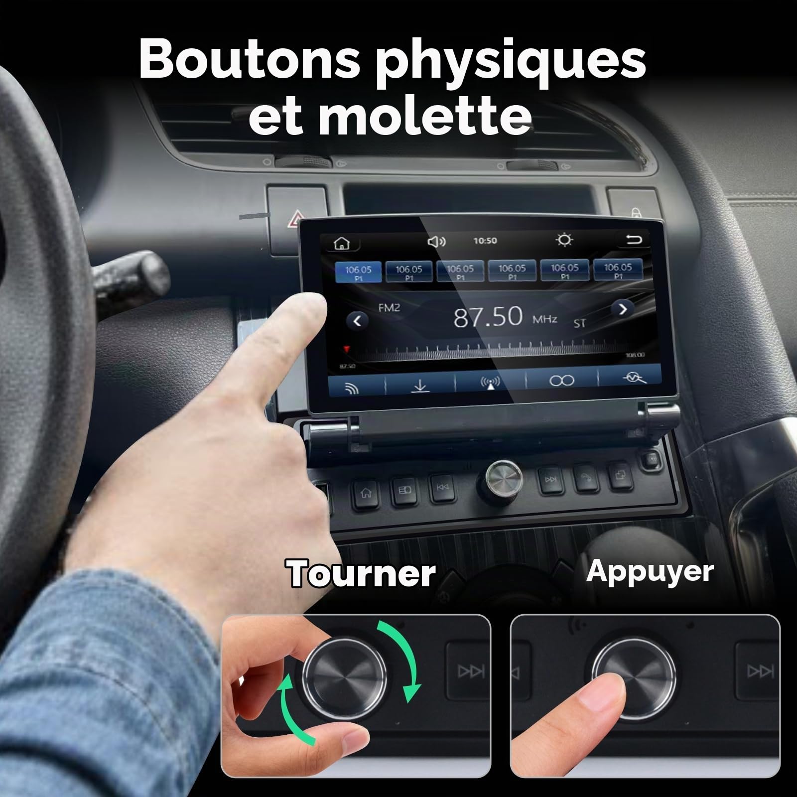 Autoradio Simple DIN avec écran escamotable, CarPlay sans Fil et Android Auto, autoradio Tactile avec écran Rabattable, qualité sonore de Niveau OEM, Bluetooth, FM RDS