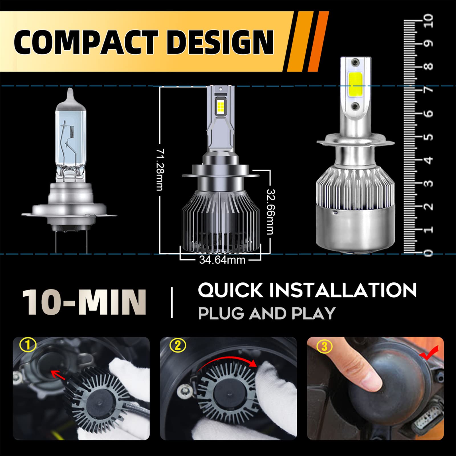 Bombillas LED Para Faros Delanteros, 200 W, 88000 Lúmenes, 6000 K, Blanco Frío, Kit De Conversión De Faros LED, Tubo De Cobre Doble, Haz Ajustable, Paquete De 2,H4
