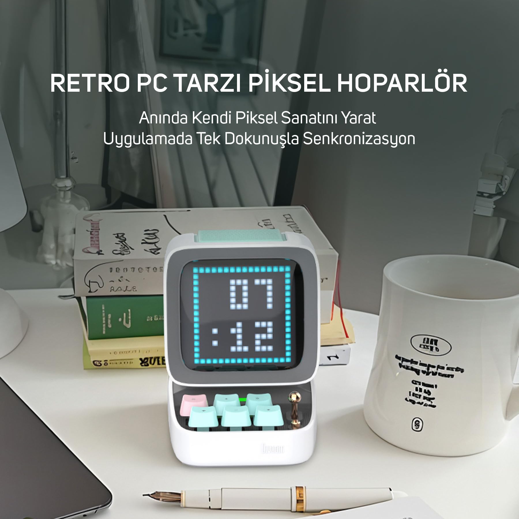 Divoom Ditoo Pro Beyaz Bluetooth Hoparlör ve Pixoo Max Led Ekran Seti