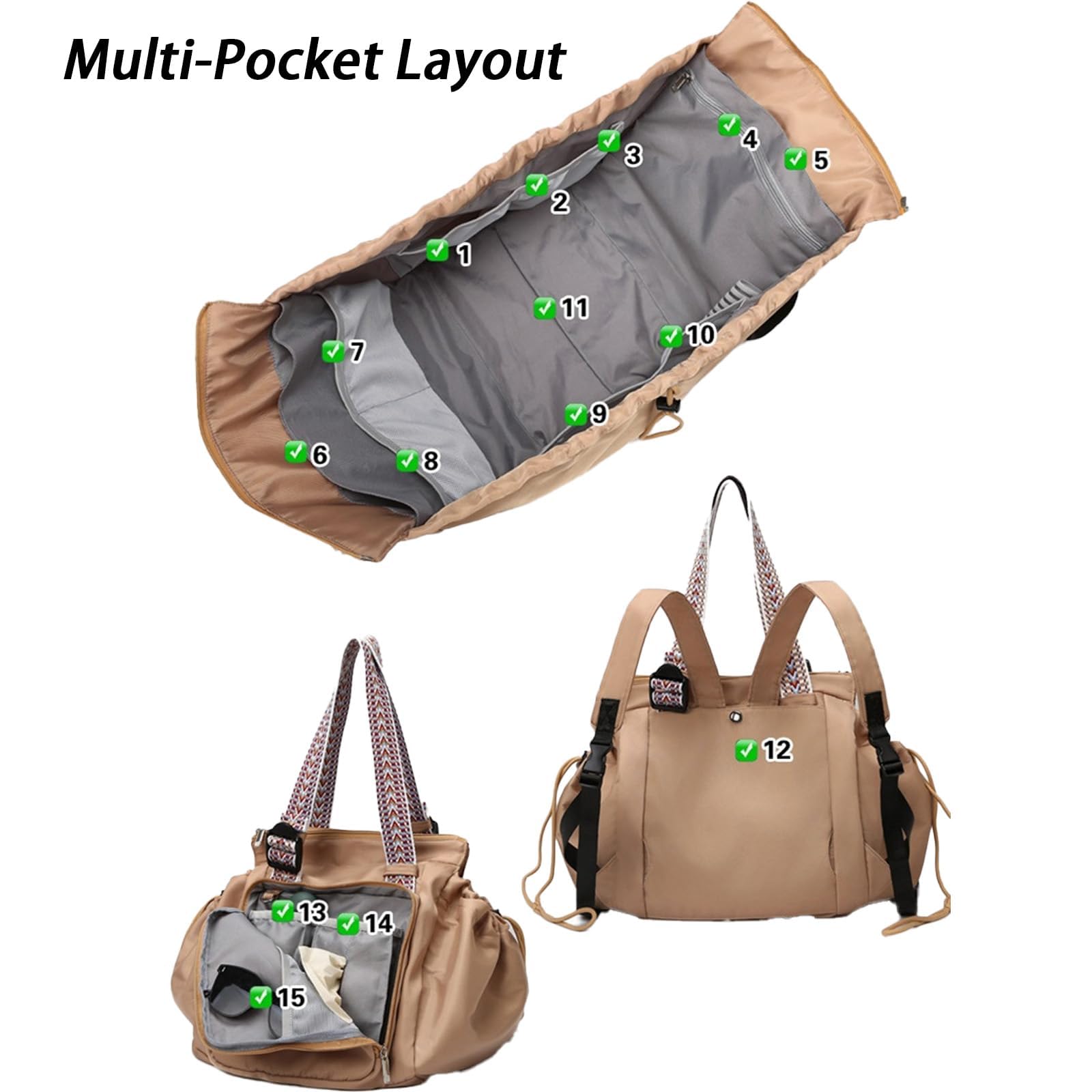 Essential Tote Bag with 15 Smart Pockets and Large-Capacity Multifunctional Travel Organizer - Shoulder Bag for Daily Use