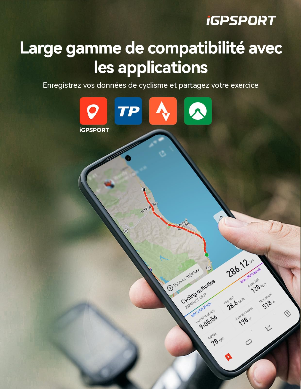 iGPSPORT BSC200S Compteur Velo sans Fil, Écran Couleur 2.4" Navigation Routière, Enregistrement Continu Détection de Mouvement Navigation à Une Touche, 100 Données Compteur Velo GPS