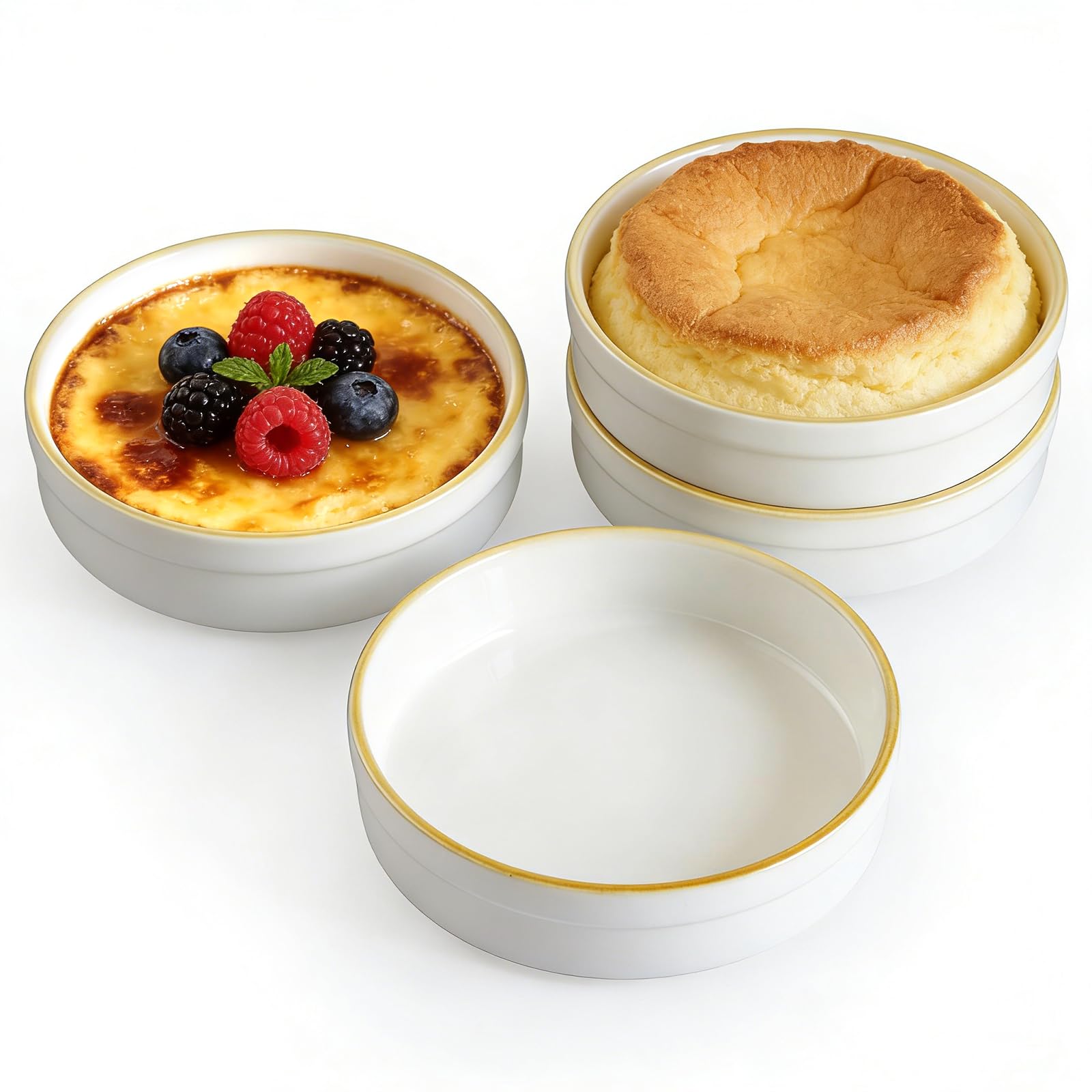 Cinf Dessertschalen Set aus Porzellan 4er Set kleine Schalen 177 ml ofenfest, für Dessert, Dip, Soufflé, Creme Brulee, spülmaschinenfest
