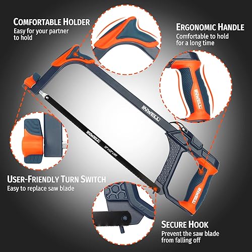Miniatura 3 de Sierra de mano 4 en 1 con 4 cuchillas de cambio rápido, incluye hoja de sierra de yeso, metal, madera, plástico, guante de trabajo, mango suave y