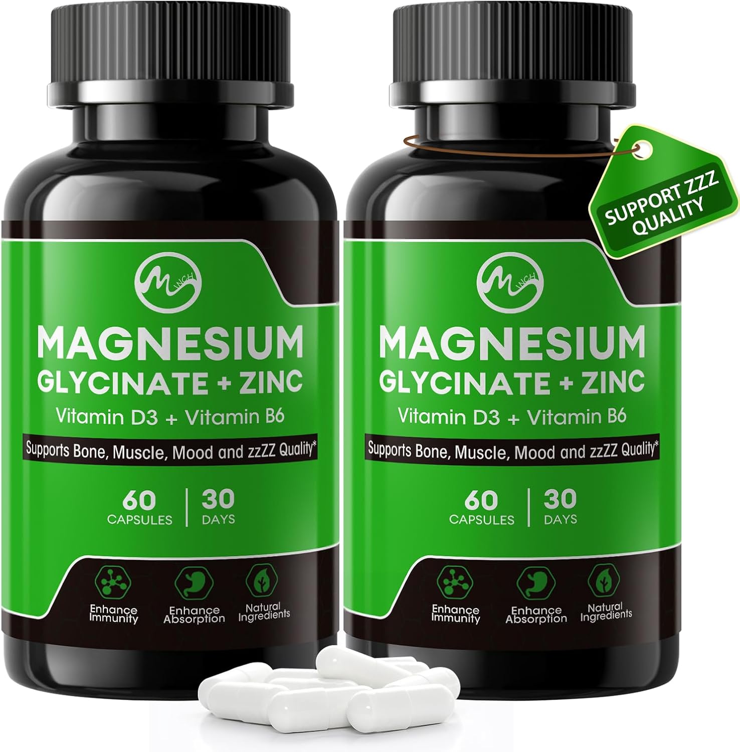 (2 Pack) Magnesium Glycinate Capsules, Magnesium Supplement with Zinc, Vitamin D3 & B6 - Highly Bioavailable and Absorption - Bone, Heart, Joint, Immune Support, 120 Vegan Capsules