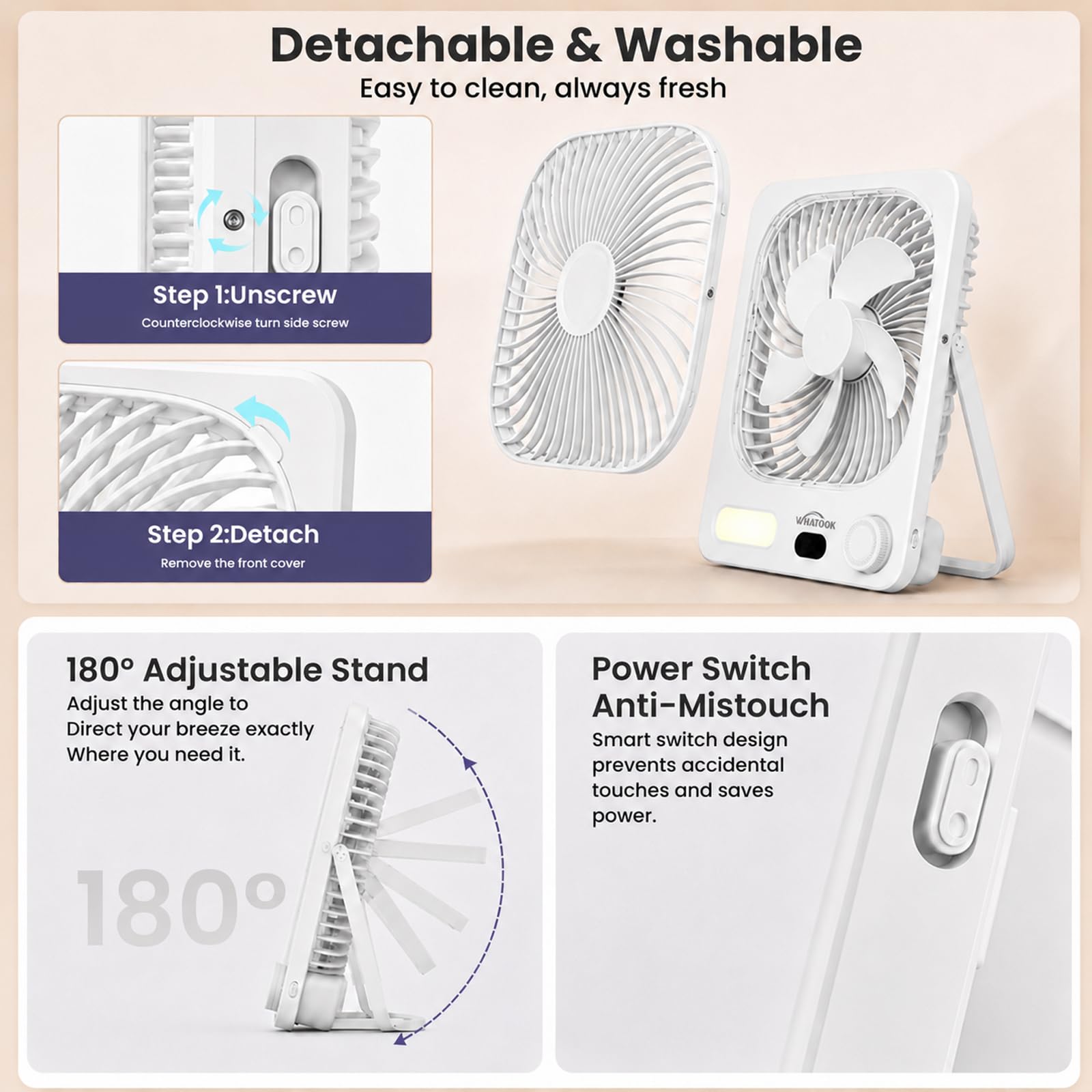 WHATOOK Ventilador de escritorio de 10000 mAh