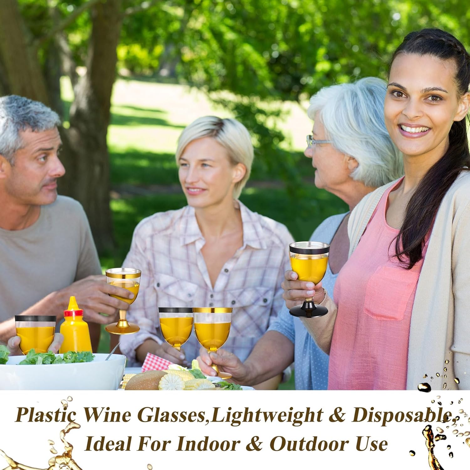 50 Pcs Rimmed Cups Plastic Wine Glasses Champagne Flutes 6 oz Wine Cups Clear Toasting Glasses Mini Stemware for Wedding Bridal Shower Bachelorette Party (Black Gold) - Image 4