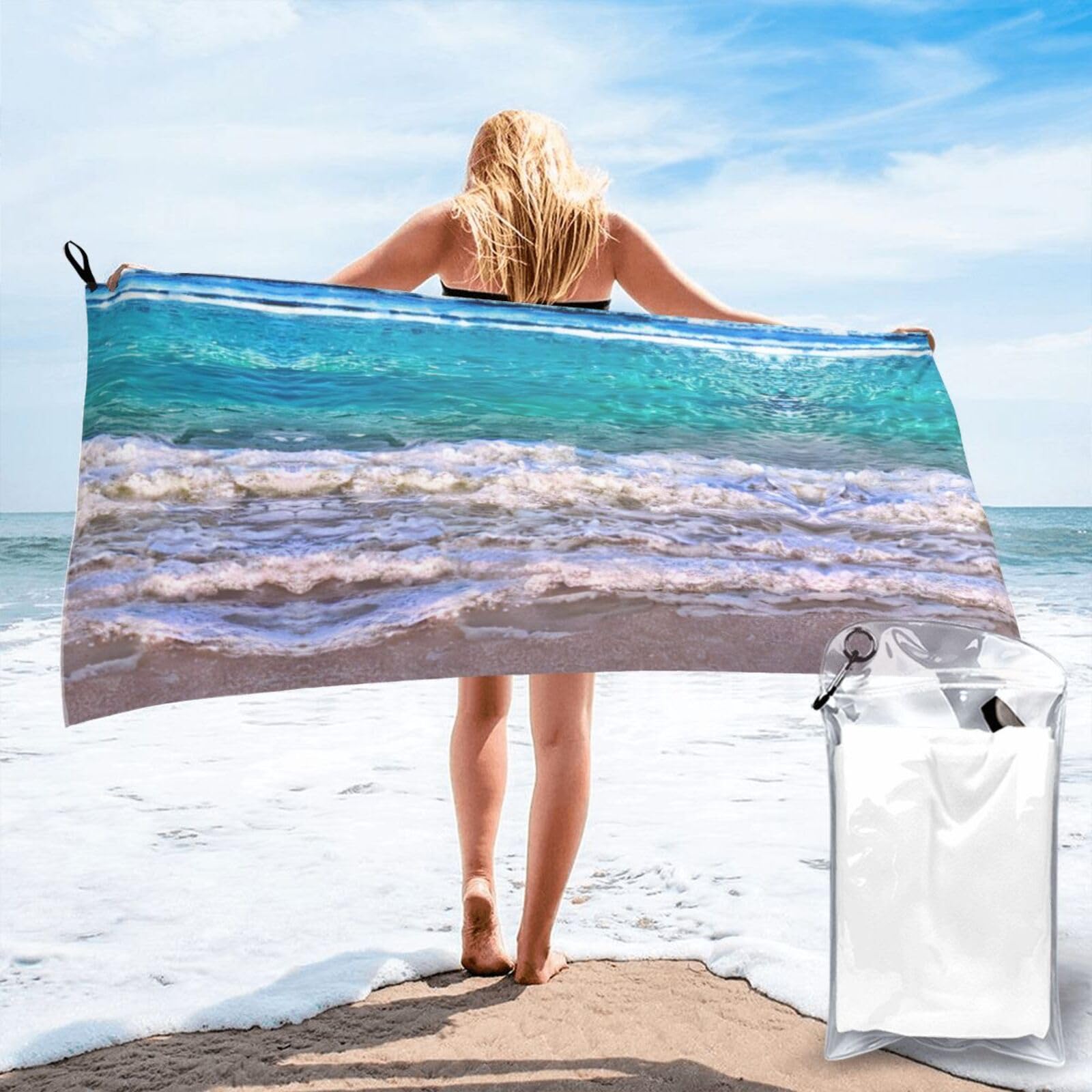 Jiuty White Beach Tropical Sea Print Fast Dry Beach Towel Portable For Swimming Travel Gym Hiking Gift