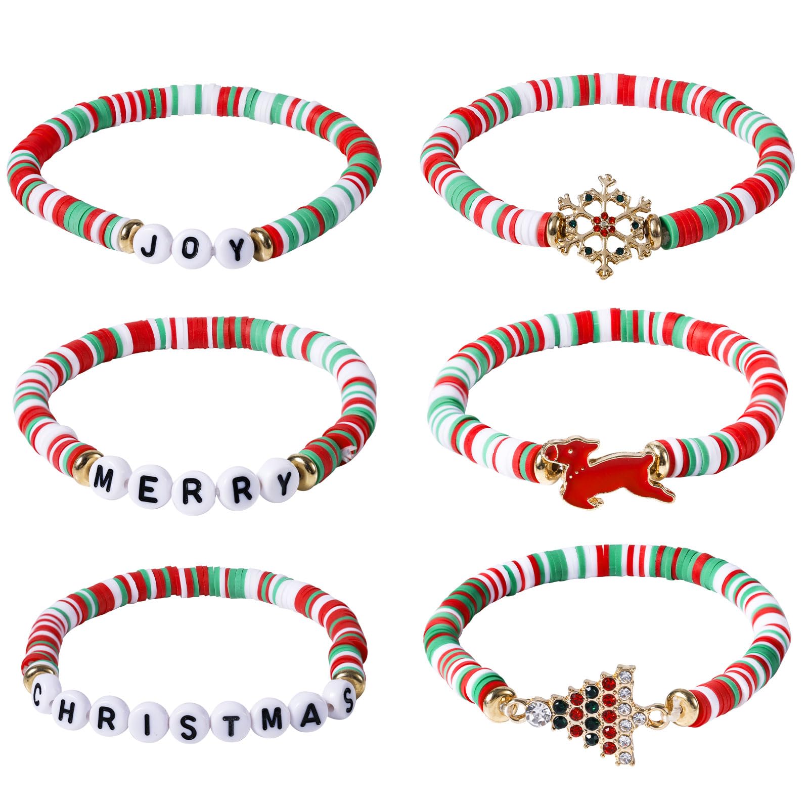 Lot De 7 Bracelets De Noël Mignons - Modèles Divers (cloche, Bonhomme De Neige...) - En Argile Molle - Cadeau De Fête
