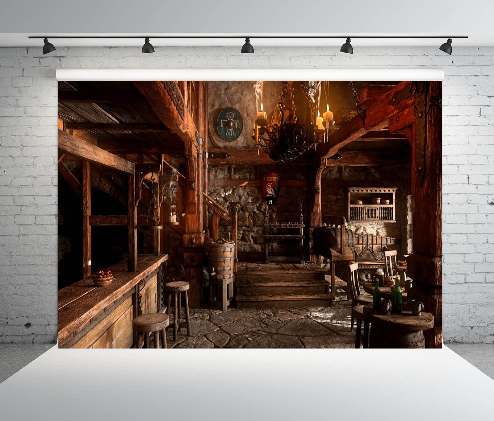 BELECO 3x2m Stoff Mittelalterliche Taverne Hintergrund Hölzerne Tische Kerzenlicht Alte Schänke Bar Restaurant Party Deko Fotobox Studio Requisiten